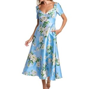 Theia Printed Mikado A-Line Dress Size 10 NEW with tags